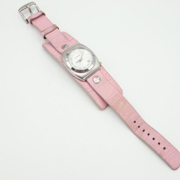 Fossil Womens Watch 29mm Silver Tone Date Dial Pink Leather Band w New Battery - Picture 12 of 14